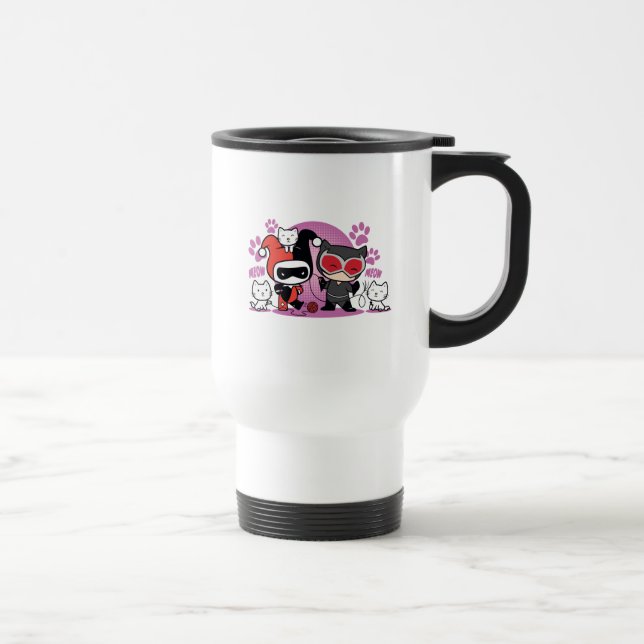 Mug De Voyage Chibi Harley Quinn & Chibi Catwoman Avec Chats (Droite)