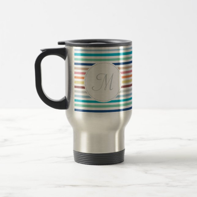 Mug De Voyage Chic Monogram Pastel Arc-en-ciel bandes horizontal (Gauche)