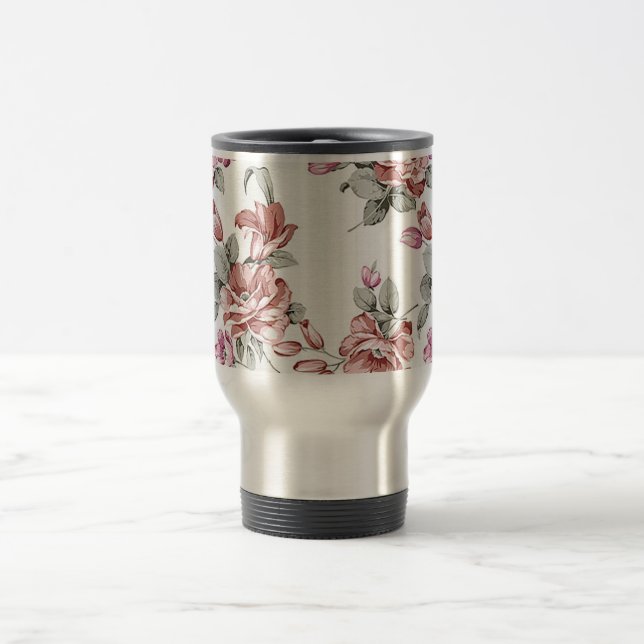 Mug De Voyage Chic Rétro Fleurs Féminines Éculées (Centre)