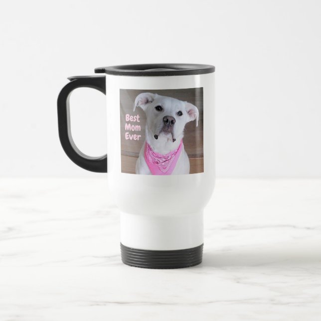 Mug De Voyage Chien blanc mignon portant Écharpe rose Meilleure  (Gauche)