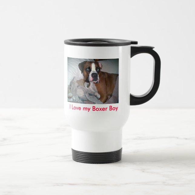 Mug De Voyage chien, j'aime mon garçon de boxeur (Droite)