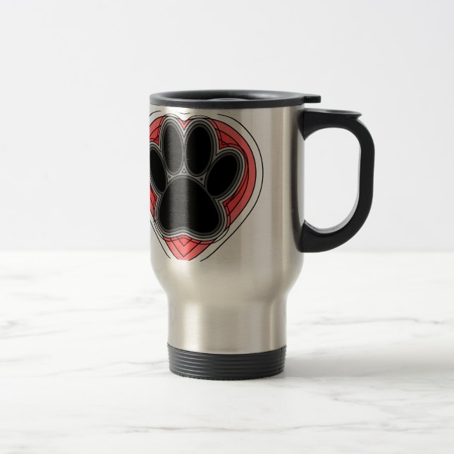 Mug De Voyage Chien Paw Dans Le Coeur Rouge Avec Les Outlines (Droit)