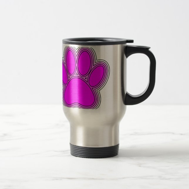 Mug De Voyage Chien Paw En Rose Avec Des Contours (Droit)
