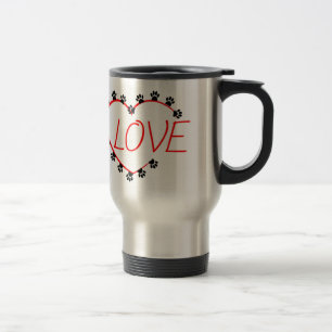 Mug De Voyage Chien Paws Red Heart Love
