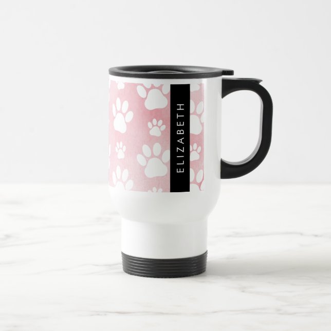 Mug De Voyage Chien Paws, White Paws, Aquarelles roses, Votre No (Droite)