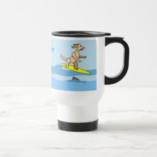 Mug De Voyage Chien surfant et vagues de bande dessinée mignonn