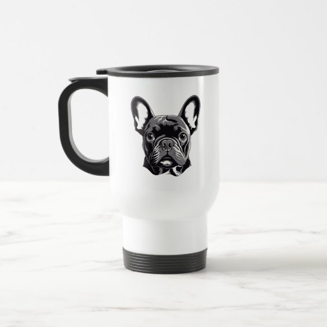 Mug De Voyage Chien-taureau français personnalisé noir et blanc (Gauche)