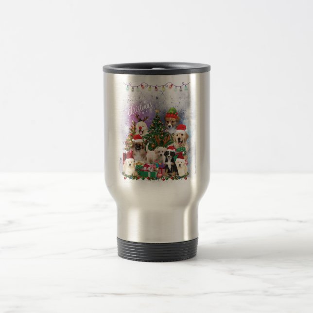 Mug De Voyage chiens Joyeux Noël Lumière (Centre)
