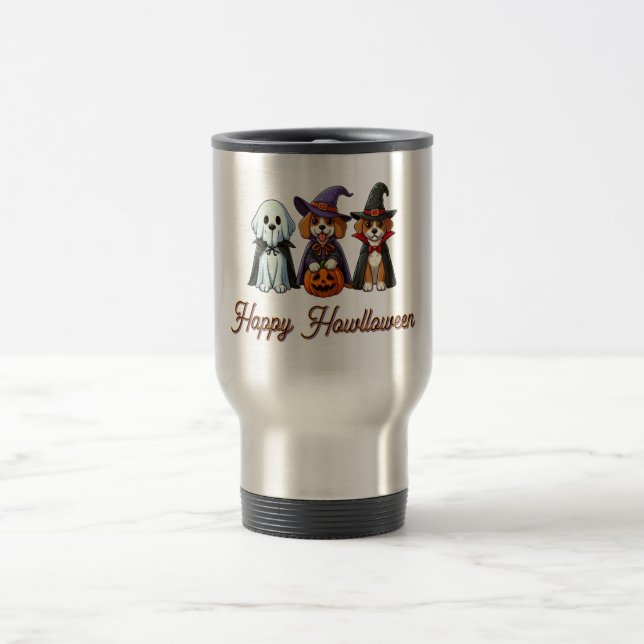 Mug De Voyage Chiens mignons comme fantôme, sorcière et vampire (Centre)