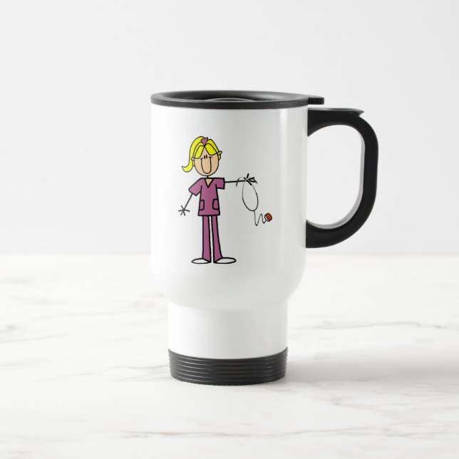 Mug De Voyage Chiffre femelle blond infirmière de bâton (Droite)