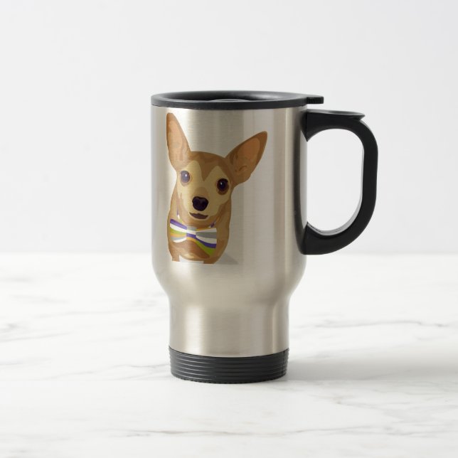 Mug De Voyage Chihuahua dans un bowtie sur un arrière - plan bla (Droit)