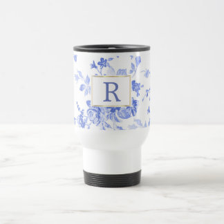 Mug De Voyage chine de fleurs bleues blanc initial côté personna