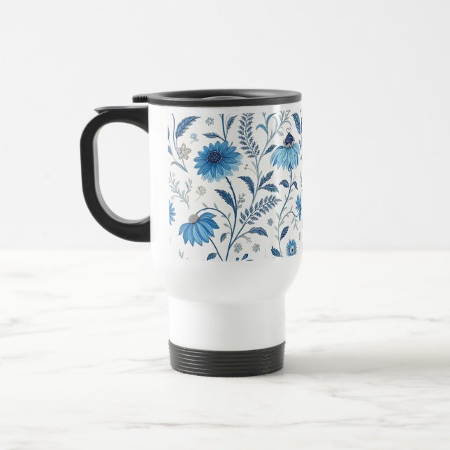 Mug De Voyage Chinoiserie Blue Echinacea Pattern (Gauche)