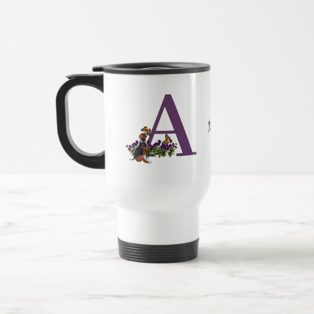 Mug De Voyage Chiots Beagle Papillons Monogramme Initiale A Nom  (Gauche)
