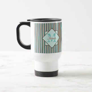 Mug De Voyage Chocolat Brown et pinte vert rayures Monogramme