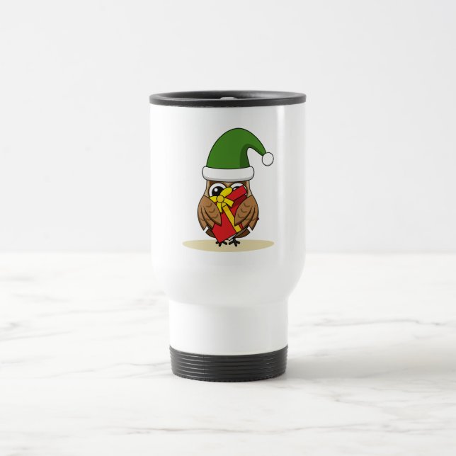 Mug De Voyage Chouette elfe de Noël avec présent (Centre)