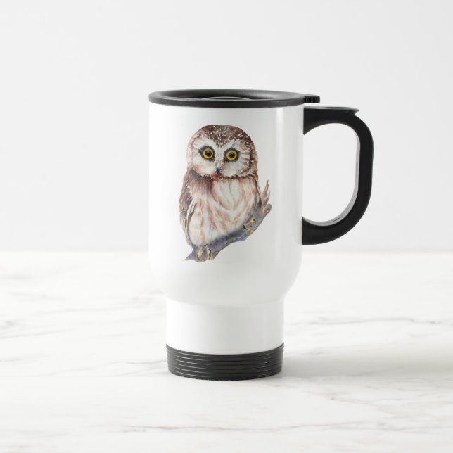 Mug De Voyage Chouette mignonne - Aquarelle Oiseau, Nature, Faun (Droite)