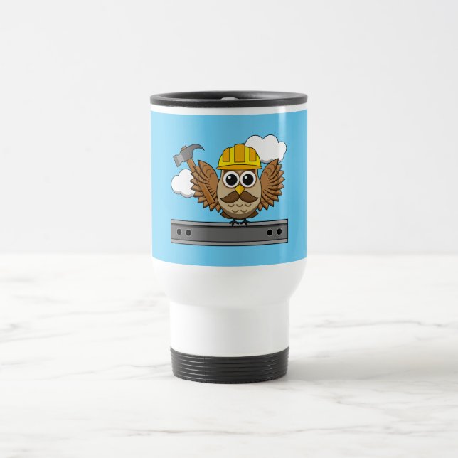 Mug De Voyage Chouette ouvrière de construction mignonne avec de (Centre)
