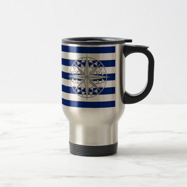 Mug De Voyage Chrome comme la boussole sur les bandes marines (Droit)