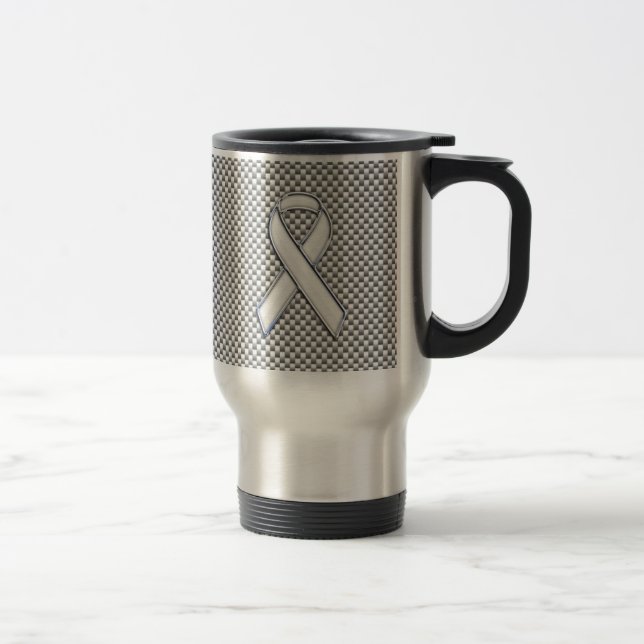 Mug De Voyage Chrome White Ribbon Sensibilisation Carbone Fibre  (Droit)