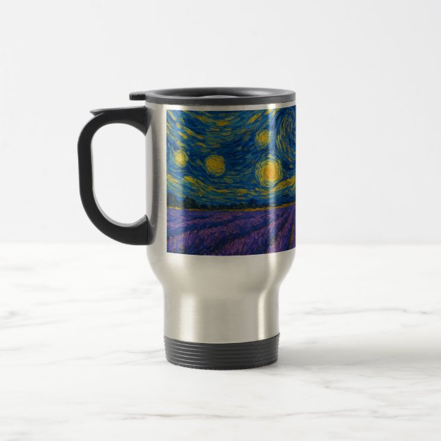 Mug De Voyage Ciel nocturne torride sur le terrain de lavande (Gauche)