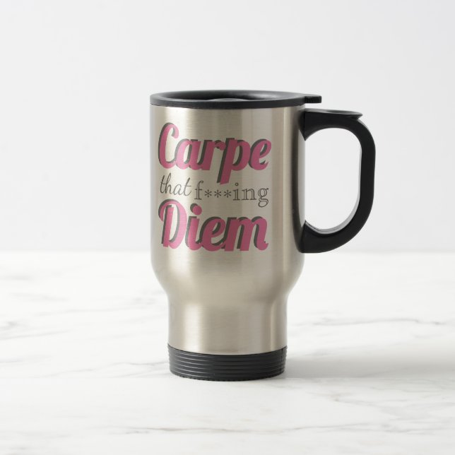 Mug De Voyage Citation Carpe Diem Profanity Typographie rose (Droit)