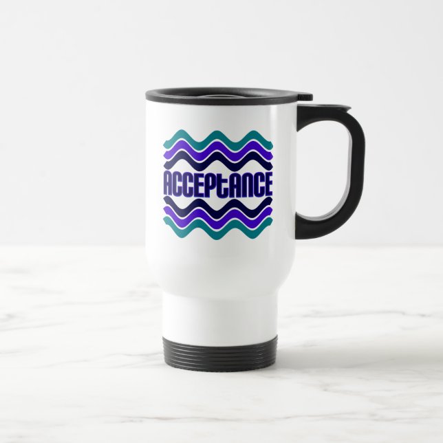 Mug De Voyage Citation d'acceptation en bleu vert violet (Droite)