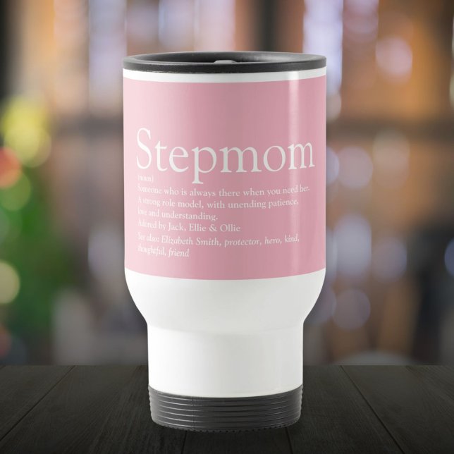 Mug De Voyage Citation de définition de belle-mère Rose Moderne (Stepmom Definition Quote Modern Pink Travel Mug)