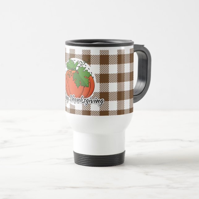 MUG DE VOYAGE CITROUILLE BROWN - BON THANKSGIVING (Devant droit)