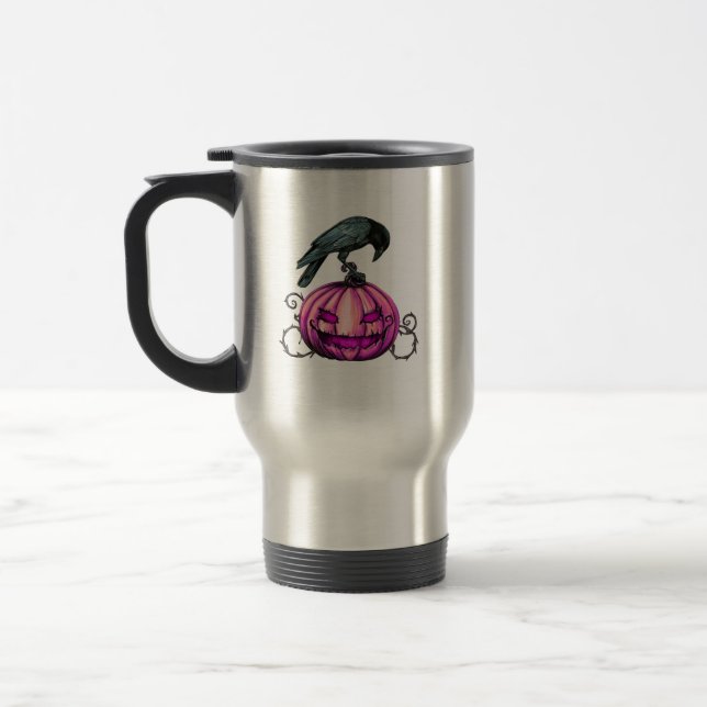 Mug De Voyage Citrouille et corbeau d'Halloween gothique  (Gauche)