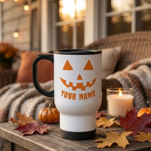 Mug De Voyage Citrouille Halloween Orange Personnalisée Votre No