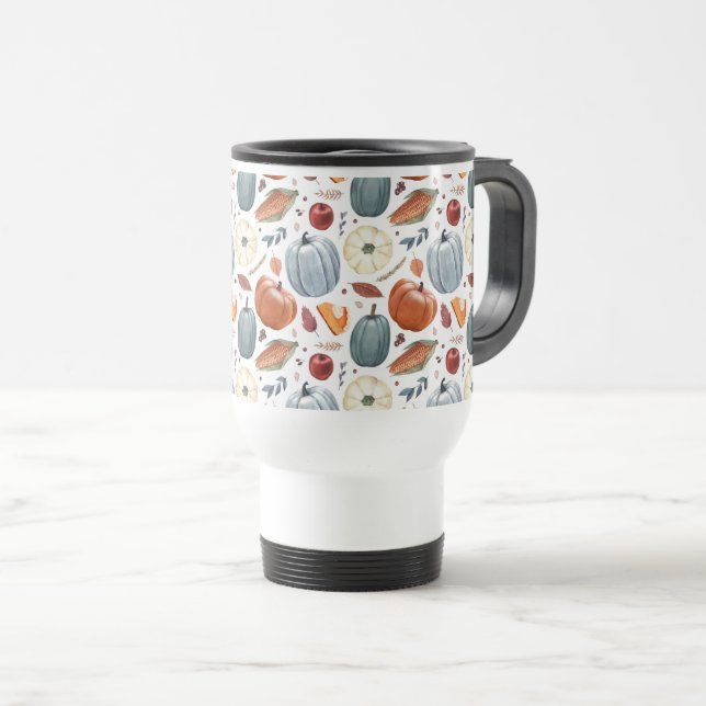 Mug De Voyage Citrouilles d'automne et feuilles d'automne Motif (Devant droit)