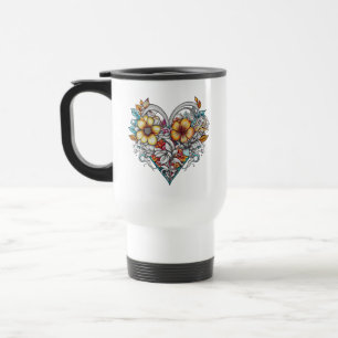 Mug De Voyage Coeur floral personnalisé avec message sensoriel
