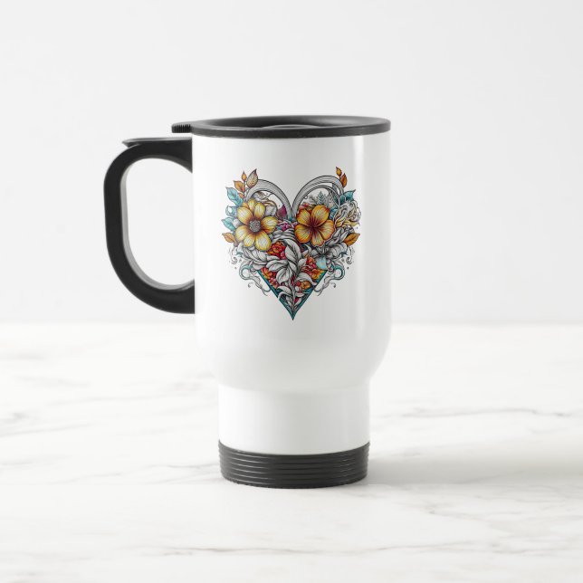 Mug De Voyage Coeur floral personnalisé avec message sensoriel (Gauche)