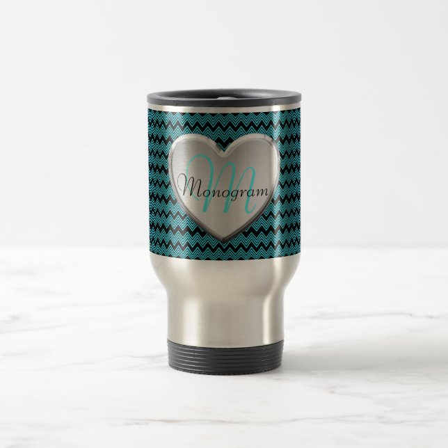 Mug De Voyage Coeur personnalisable de monogramme (Centre)