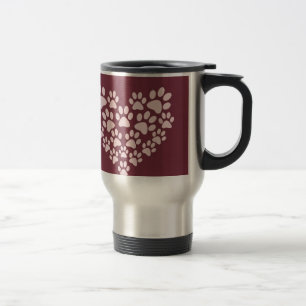 Mug De Voyage Coeur rose mignon d'empreinte de patte de chien