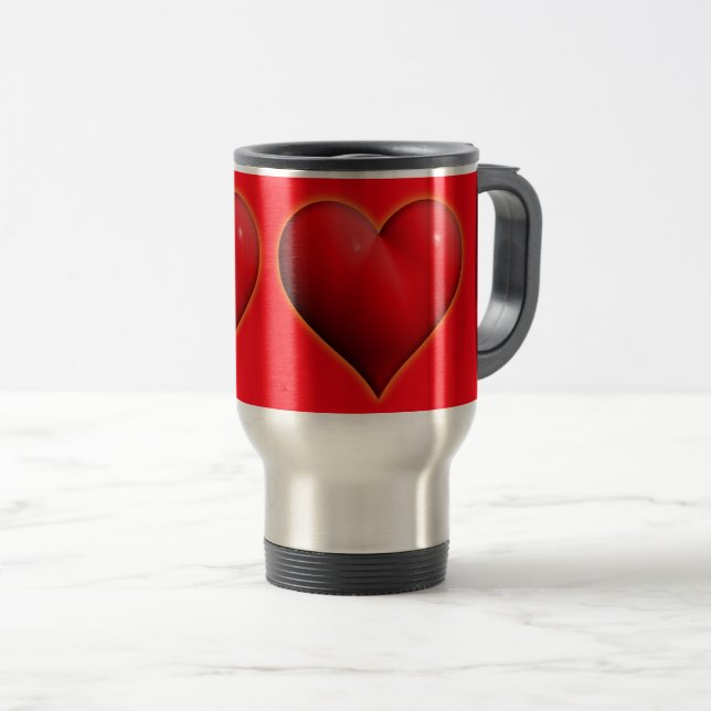 Mug De Voyage Cœur Rouge Brillant 3D (Devant droit)