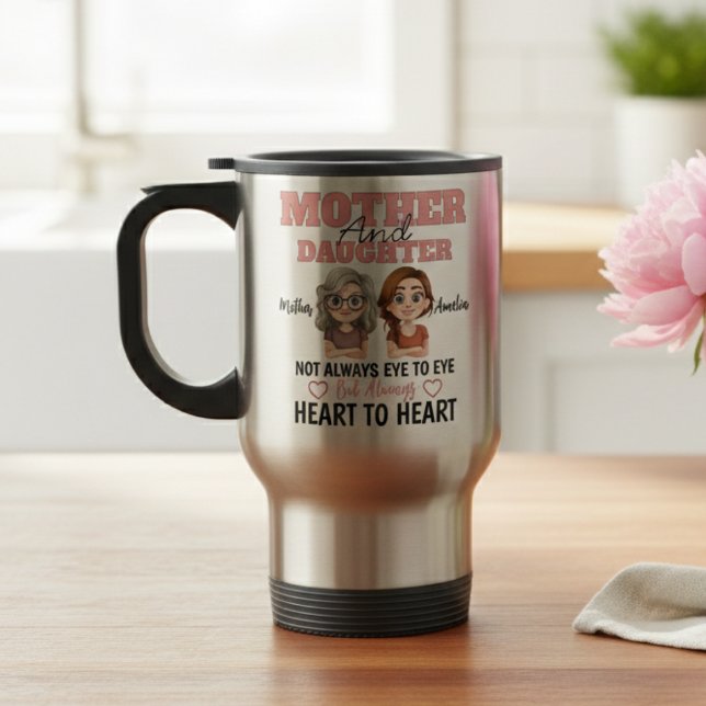 Mug De Voyage Cœurs de mère et de fille connectés à distance (Créateur téléchargé)