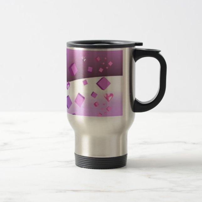 Mug De Voyage Cœurs violets et cubes (Droit)