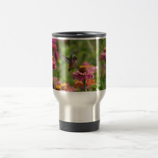 Mug De Voyage Colibri avec des Zinnias (Centre)
