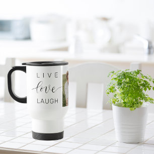 Mug De Voyage Collage moderne Couple Photo & Live Love Laugh Cad