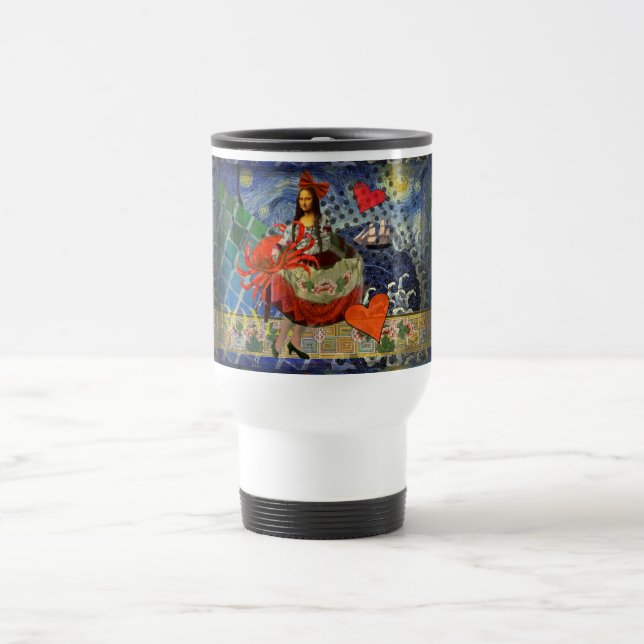 Mug De Voyage Collage Nuit étoilée de Mona Lisa : Surréalisme fa (Centre)