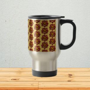 Mug De Voyage Collarette rouge Dahlia motifs floraux sur jaune
