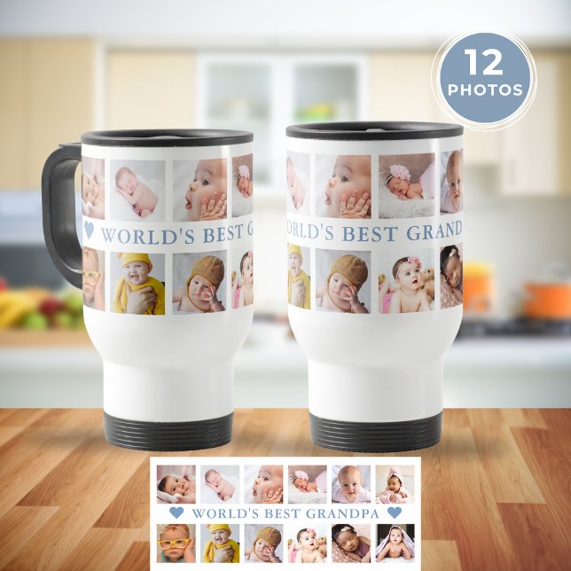 Mug De Voyage Collection photo moderne 12 Blue World's Best Gran (Modern 12 Photo Collage Blue World's Best Grandpa Travel Mug
)