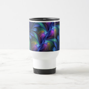 Mug De Voyage Coloré Lumineux Abstrait Bleu rose Vert Fractal
