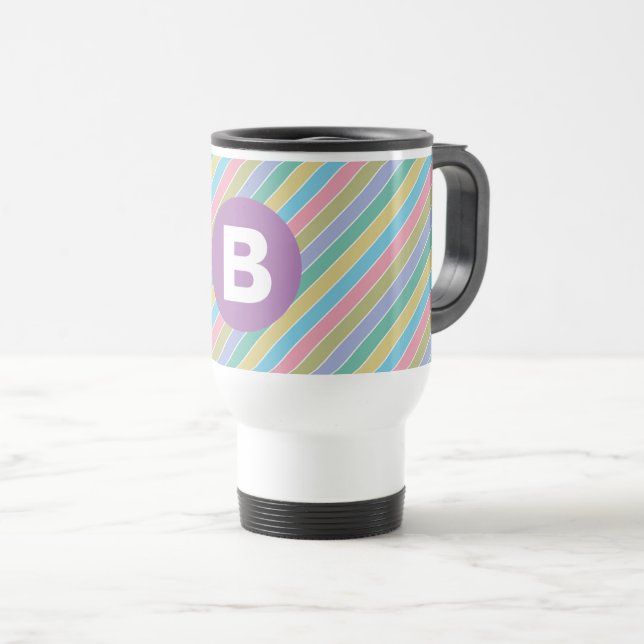 Mug De Voyage Colorful Diagonal Candy Stripes Purple Monogram (Devant droit)