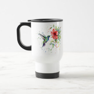 Mug De Voyage Colorful Hummingbird Watercolor Floral Nature Art