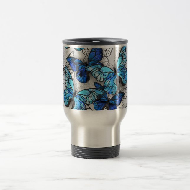 Mug De Voyage Composition des White and Blue Butterflies (Centre)