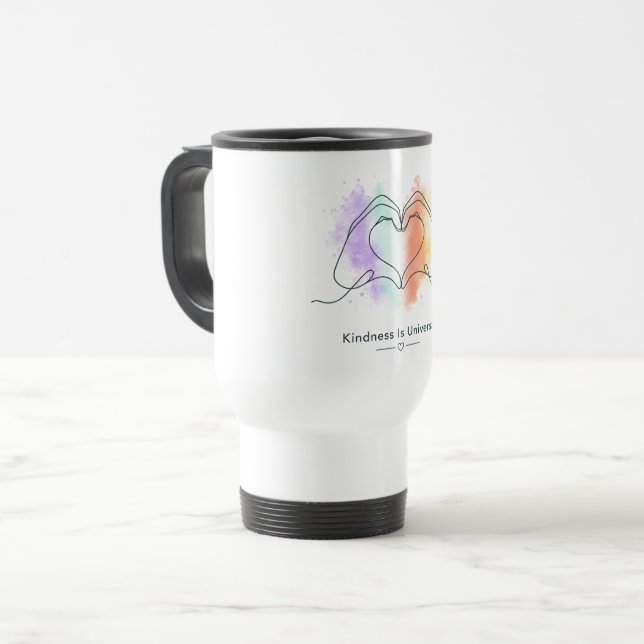 Mug De Voyage Conception de cœur de fierté de bonté universelle (Devant gauche)