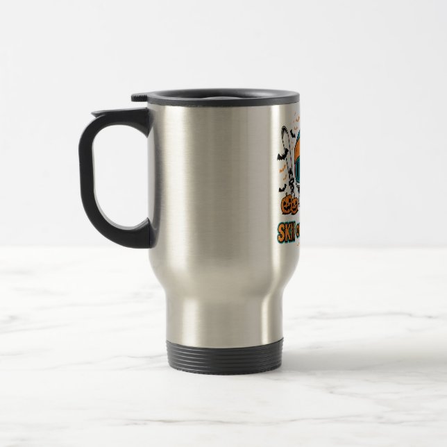 Mug De Voyage Conception de crâne d'Halloween « Ski ou hurle » (Gauche)